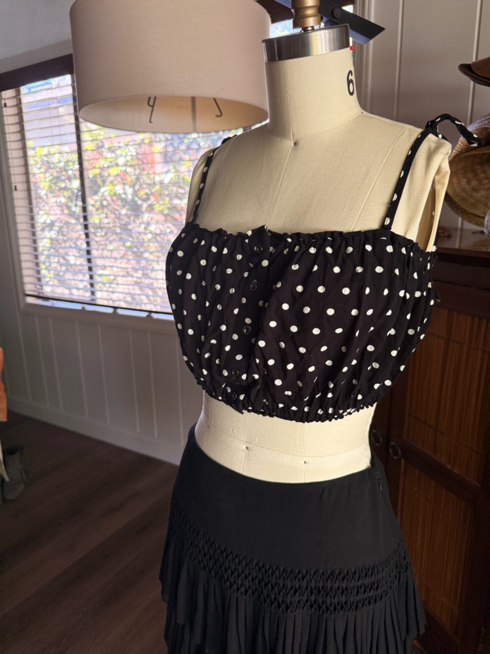 Free People Black & White Polka Dot Cropped Tank